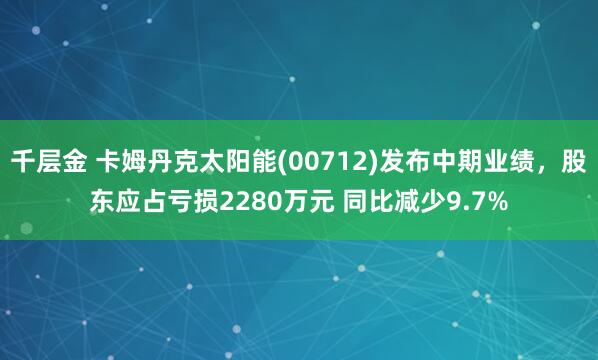 千层金 卡姆丹克太阳能(00712)发布中期业绩，股东应占亏损2280万元 同比减少9.7%