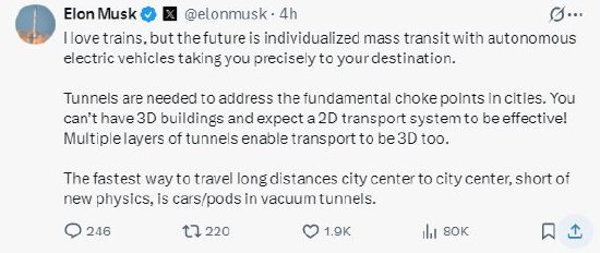 鼎豪配资 马斯克称多层隧道将使未来交通运输成为3D